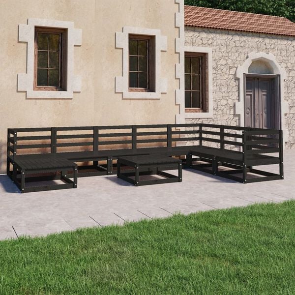 vidaXL 9-tlg. Garten-Lounge-Set Schwarz Massivholz Kiefer
