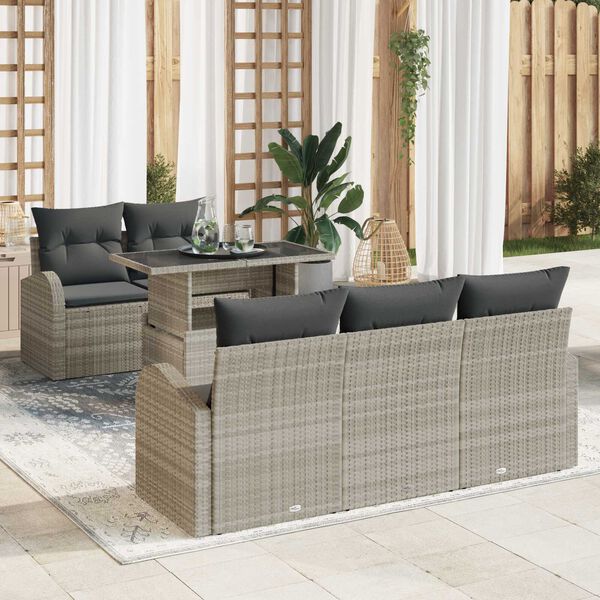 vidaXL Garten-Sofa-Set mit Kissen 6 pcs Hellgrau Poly Rattan