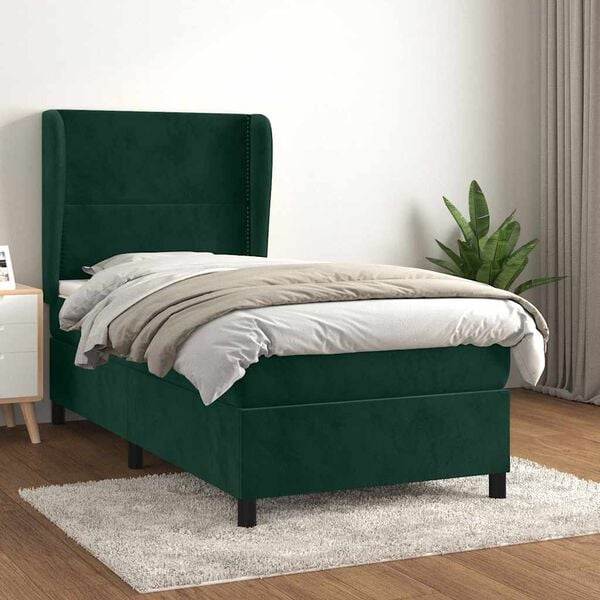 vidaXL Boxspringbett mit Matratze Dunkelgr&uuml;n 100x200 cm Samt
