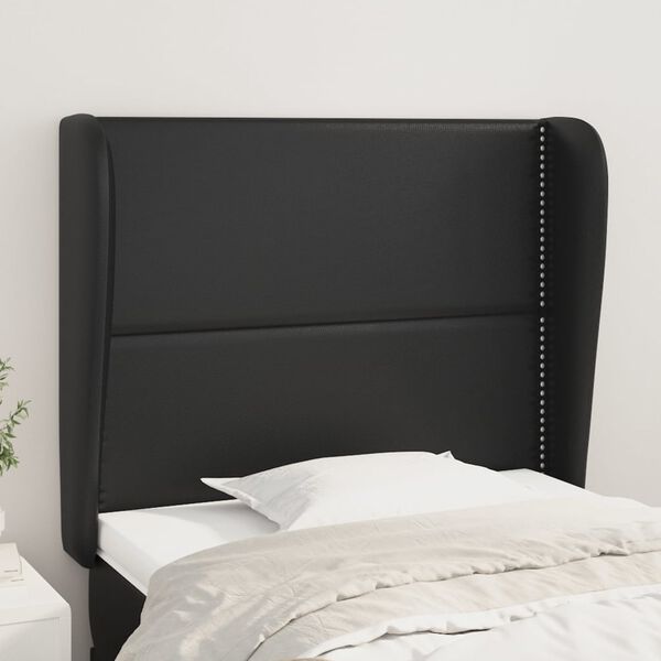 vidaXL Kopfteil mit Ohren Schwarz 103x23x118/128 cm Kunstleder