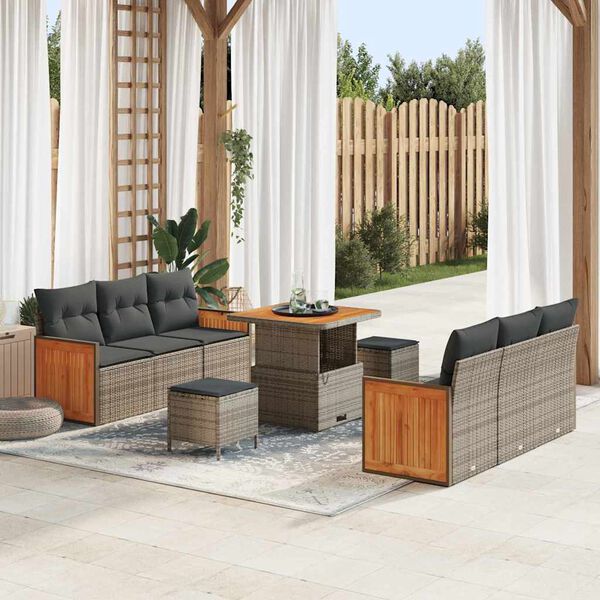 vidaXL Garten-Sofa-Set mit Kissen 9 pcs Grau
