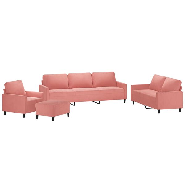 vidaXL 4-tlg. Sofagarnitur mit Kissen Rosa Samt