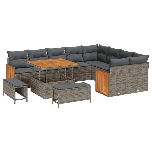 vidaXL Gartensofa-set mit Kissen 13 pcs Grau Poly-Rattan