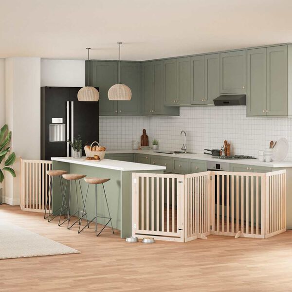 vidaXL 8-tlg. Hundetor mit T&uuml;r Faltbar 640 cm Pappelholz