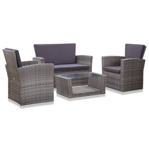 vidaXL 4-tlg. Garten-Lounge-Set mit Kissen Poly Rattan Grau