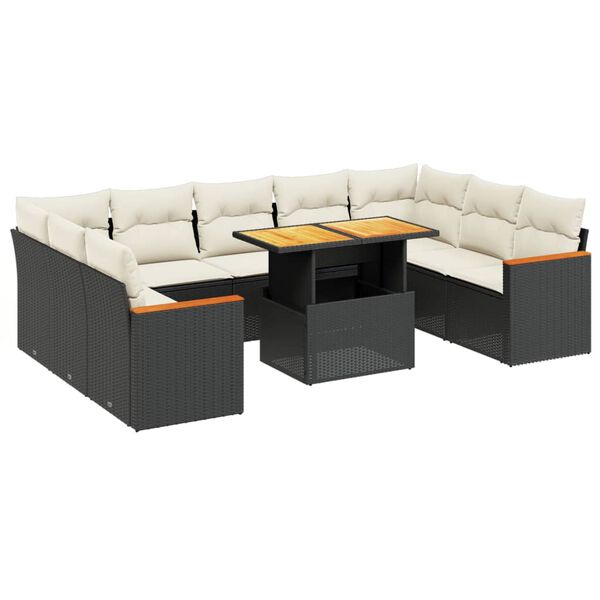 vidaXL 10-tlg. Garten-Sofagarnitur mit Kissen Schwarz Poly Rattan