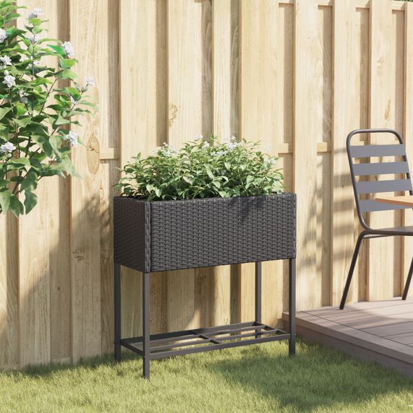 vidaXL Pflanzk&uuml;bel mit Ablage Schwarz Poly Rattan