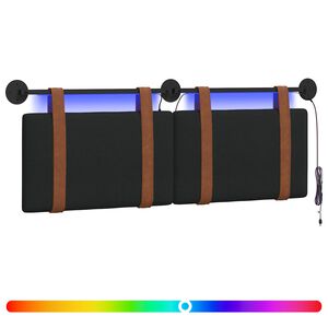 vidaXL H&auml;ngendes Kopfteil Mit LED Licht Schwarz Antikes PU