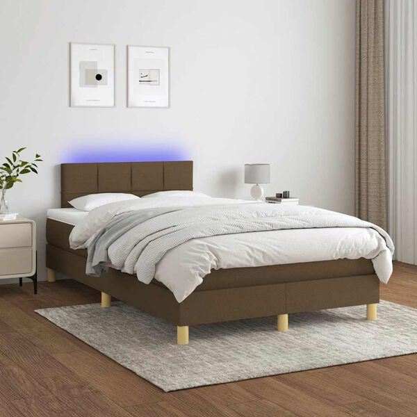 vidaXL Boxspringbett mit Matratze & LED Dunkelbraun 120x190 cm Stoff