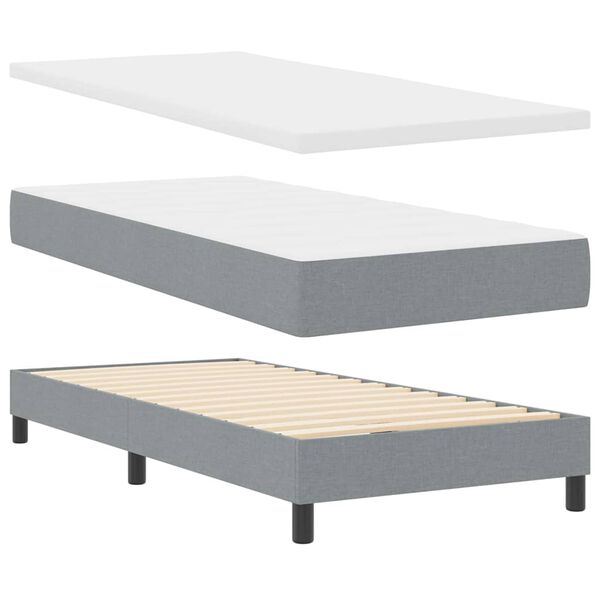 vidaXL Boxspringbett mit Matratze Hellgrau 200 x 100 cm Stoff