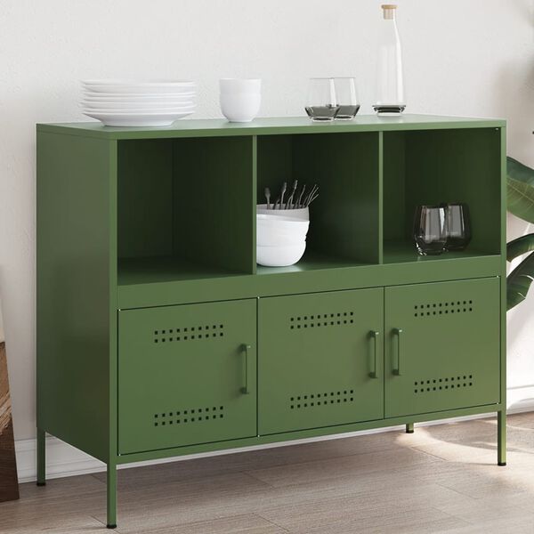 vidaXL Sideboard Olivgr&uuml;n 100,5x39x79 cm Stahl