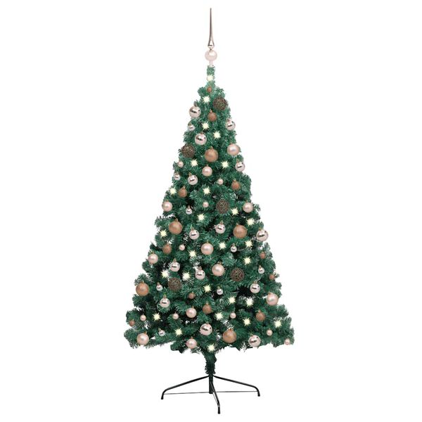 vidaXL K&uuml;nstlicher Halb-Weihnachtsbaum Beleuchtung Kugeln Gr&uuml;n 240 cm