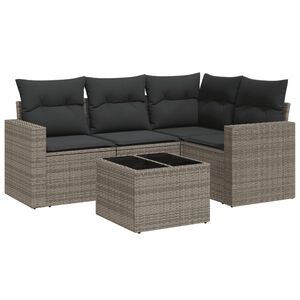 vidaXL 5-tlg. Garten-Sofagarnitur mit Kissen Grau Poly Rattan