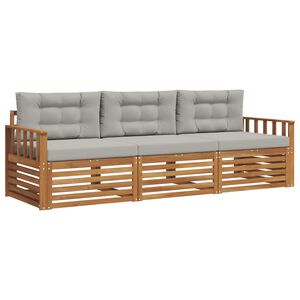 vidaXL Outdoor-Sofagarnitur mit Kissen 3 pcs Nat&uuml;rlich und Hellgrau