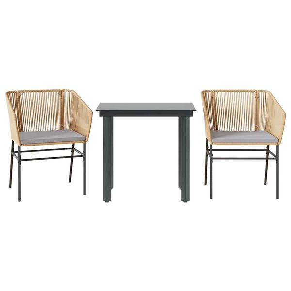 vidaXL 3-tlg. Garten-Essgruppe mit Kissen Braun Poly Rattan Glas