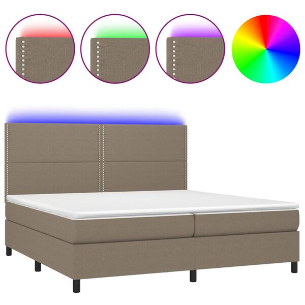 vidaXL Boxspringbett mit Matratze & LED Taupe 200x200 cm Stoff