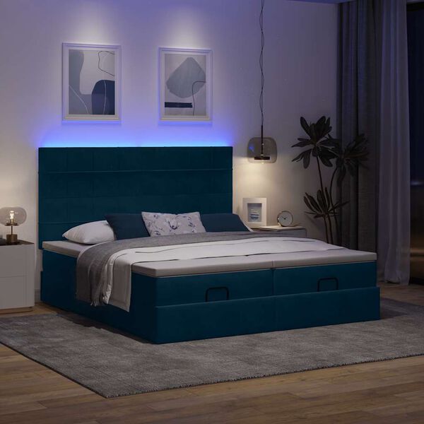 vidaXL Ottoman-Bett mit Matratzen & LED Dunkelblau 200x200 cm Samt