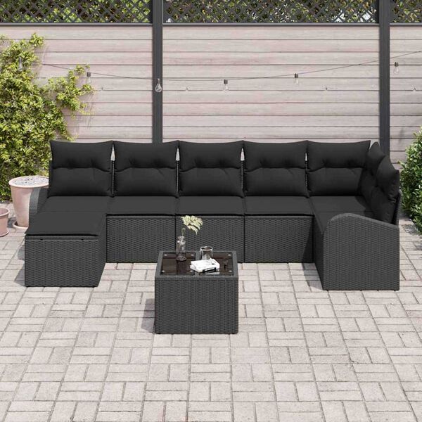 vidaXL Sofa Set mit Kissen mit Speicher 8 pcs Schwarz Poly-Rattan