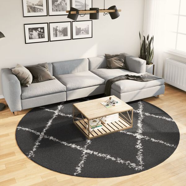vidaXL Shaggy-Teppich PAMPLONA Hochflor Modern Schwarz Creme &Oslash; 240 cm