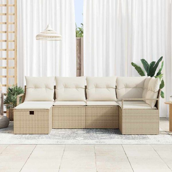 vidaXL Sofa Set mit Kissen 6 pcs Beige und Creme Poly-Rattan