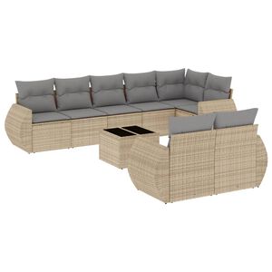 vidaXL 9-tlg. Garten-Sofagarnitur mit Kissen Beige Poly Rattan