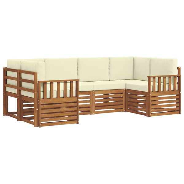 vidaXL Ecksofa Set mit Kissen 6 pcs Natur und Creme Massivholz Akazie