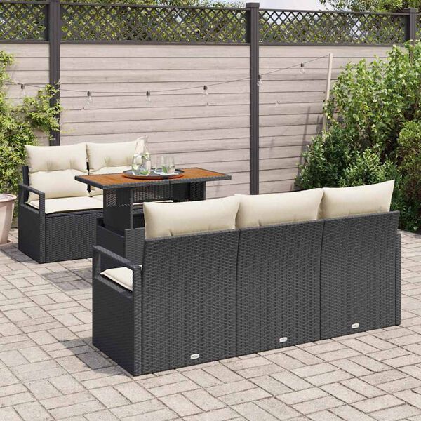 vidaXL Garten-Sofa-Set mit Speicher 6 pcs Schwarz Poly Rattan