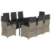 vidaXL 9-tlg. Garten-Essgruppe mit Kissen Grau Poly Rattan