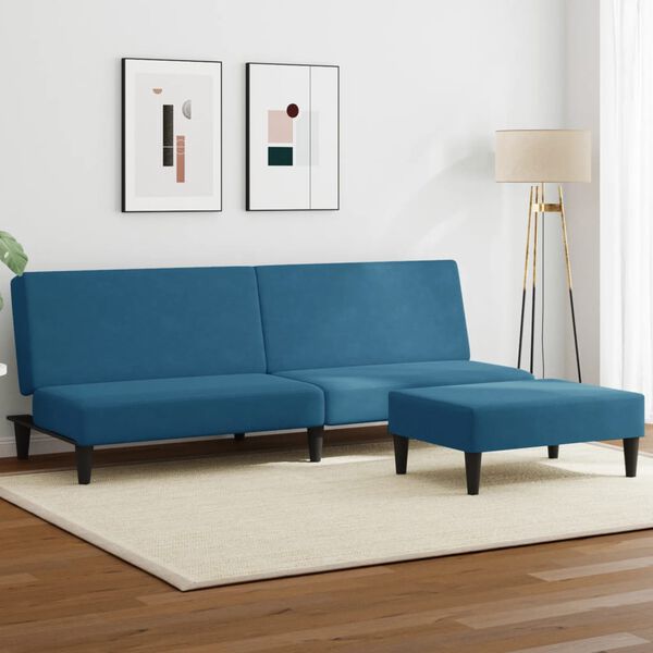 vidaXL Schlafsofa 2-Sitzer mit Fu&szlig;hocker Blau Samt