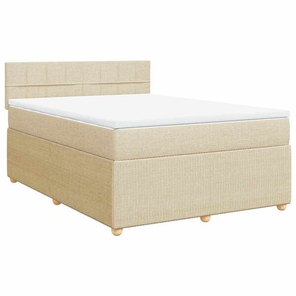 vidaXL Boxspringbett mit Matratze Creme 140x190 cm Stoff