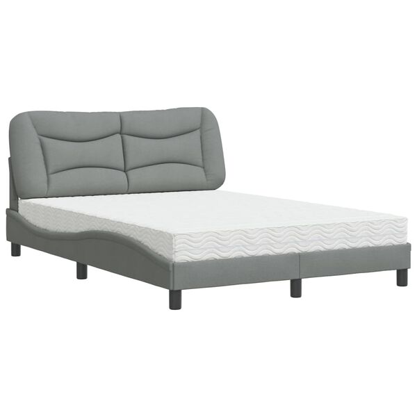 vidaXL Bett mit Matratze "Hvar" Hellgrau 140x190 cm Stoff