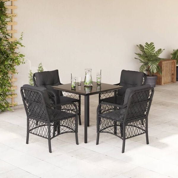 vidaXL 5-tlg. Garten-Essgruppe mit Kissen Schwarz Poly Rattan