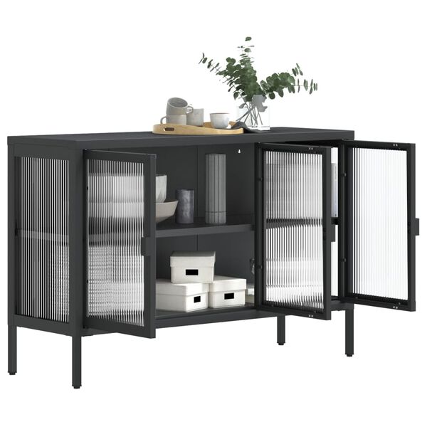 vidaXL Sideboard Schwarz 105x35x70 cm Glas und Stahl
