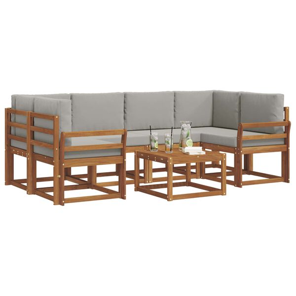 vidaXL Outdoor-Sofagarnitur mit Kissen 7 pcs Nat&uuml;rlich und Hellgrau