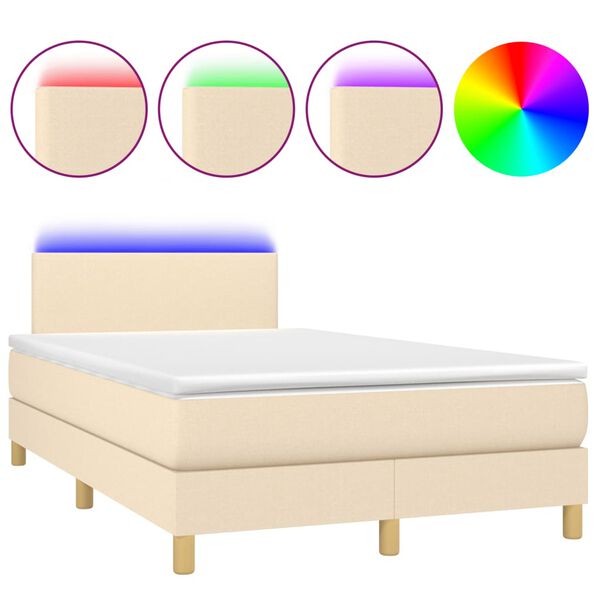 vidaXL Boxspringbett mit Matratze & LED Creme 120x190 cm Stoff
