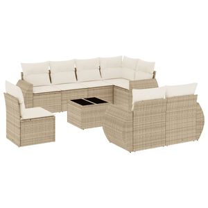 vidaXL 9-tlg. Garten-Sofagarnitur mit Kissen Beige Poly Rattan
