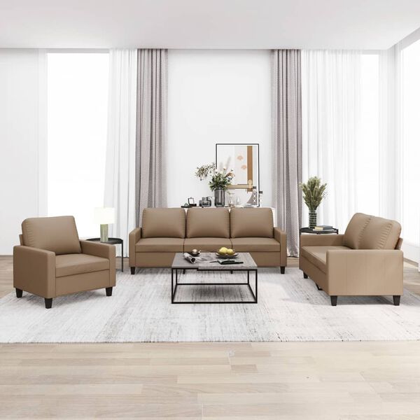 vidaXL 3-tlg. Sofagarnitur mit Kissen Cappuccino-Braun Kunstleder