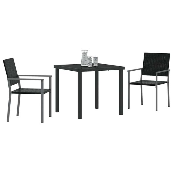 vidaXL Garten Essgruppe 3 pcs Schwarz PE-Rattan