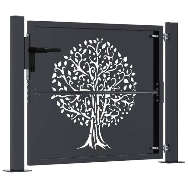 vidaXL Gartentor Anthrazit 100x100 cm Stahl Baum-Design