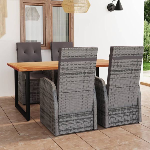 vidaXL 5-tlg. Garten-Essgruppe mit Kissen Poly Rattan Grau