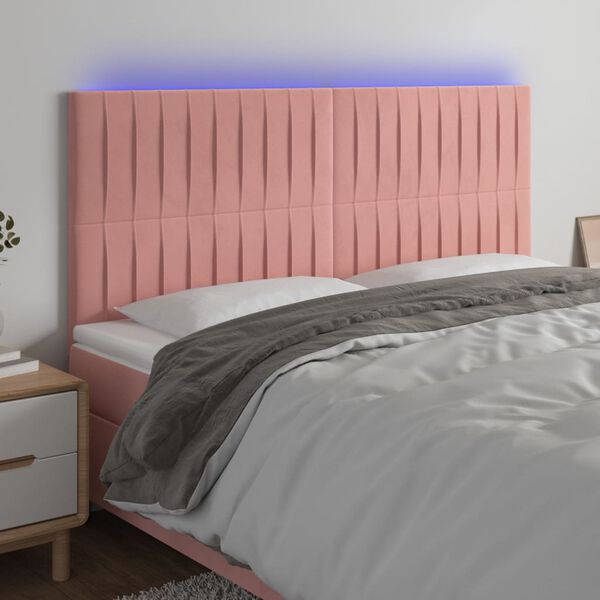 vidaXL LED Kopfteil Rosa 180x5x118/128 cm Samt