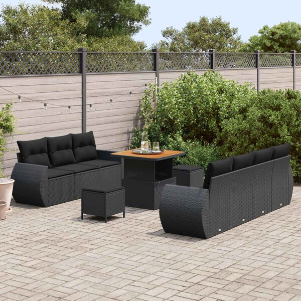 vidaXL Gartensofa-set mit Kissen 10 pcs Schwarz Poly-Rattan