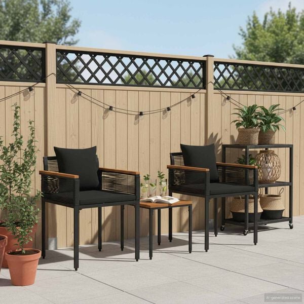 vidaXL Gartenm&ouml;bel Set mit Kissen 3 pcs Schwarz PE-Rattan