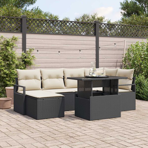 vidaXL Garten-Sofa-Set mit Speicher 7 pcs Schwarz Poly Rattan