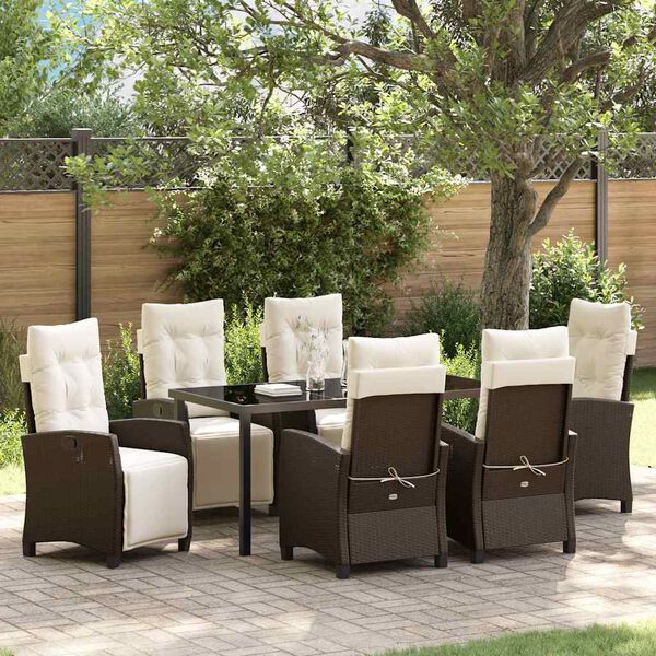 vidaXL Garten Essgruppe mit Kissen 7 pcs Braun Poly-Rattan