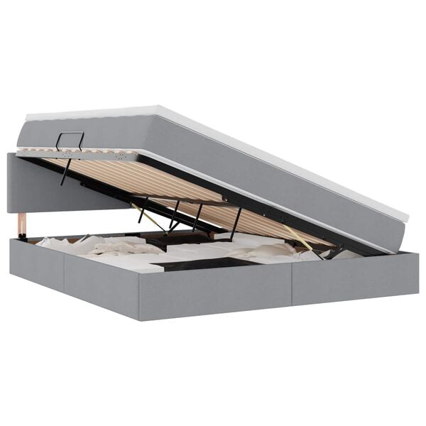 vidaXL Bett mit Stauraum und LED mit LED Hellgrau 160 x 200 cm Stoff