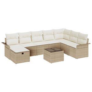 vidaXL Gartensofa-set mit Kissen 9 pcs Beige und Creme Poly-Rattan