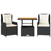 vidaXL 3-tlg. Bistro-Set mit Kissen Schwarz Poly Rattan