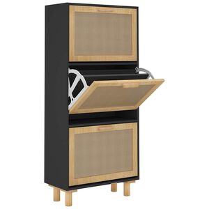 vidaXL Schuhschrank Schwarz 52x25x115 cm Holzwerkstoff & Rattan Natur