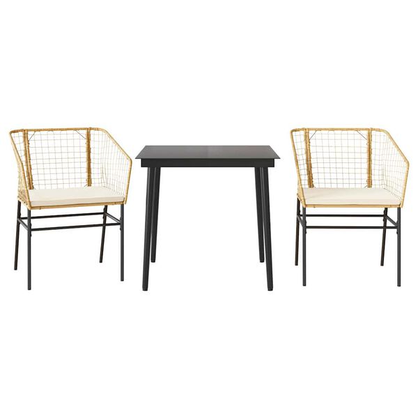 vidaXL 3-tlg. Garten-Essgruppe mit Kissen Braun Poly Rattan Glas